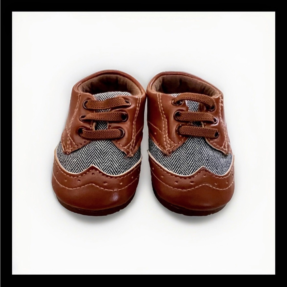 Kuner Baby Boys Brown Leather Outdoor First Walkers, Dress Shoes, 6-12 Months